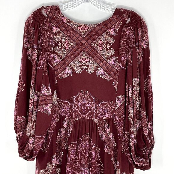 Free People Dress Women XS V-Neck Balloon Sleeve Romantic Peasant Boho Flowy - Picture 8 of 16